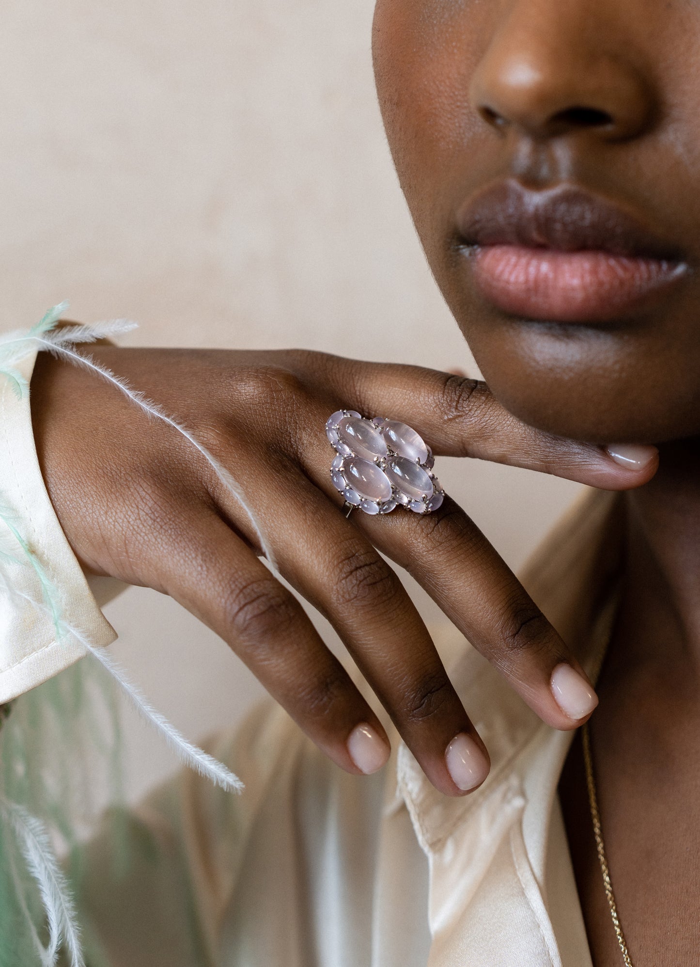 Rose Quartz and Lavender Chalcedony Rings