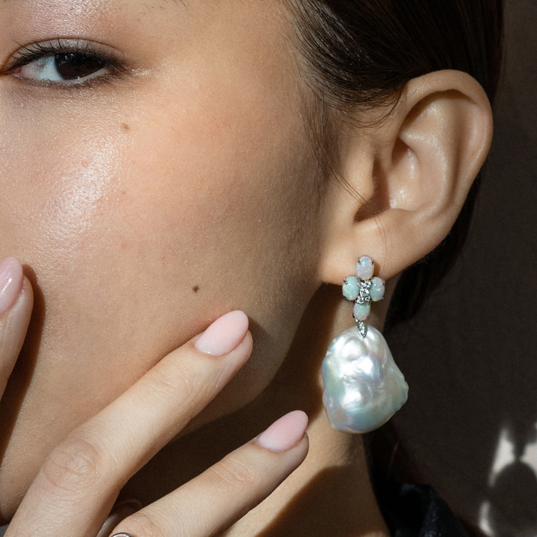 Pearl, opal and diamond earrings (transformers)