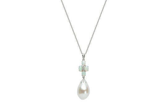 Pearl, opal and diamond pendant